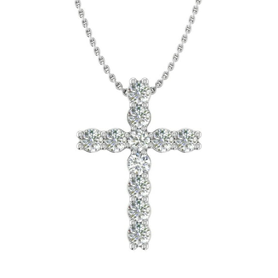 14K White Gold Diamond Cross Pendant Necklace (0.15 Carat) (Silver Chain Included) (I1-I2 Clarity)