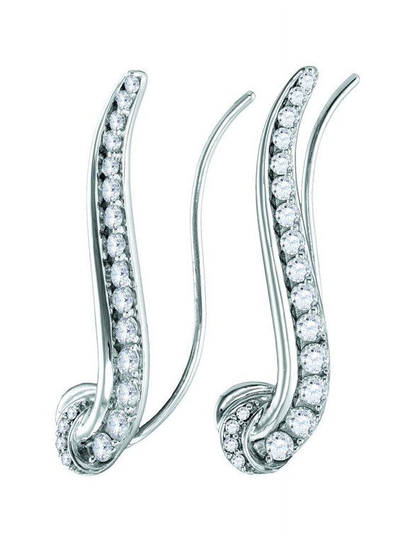 14K White Gold Diamond Curved Sparkling Slide Earrings 3/4 Ctw.