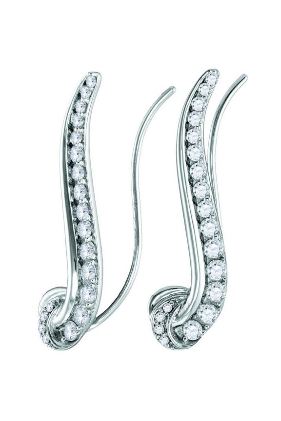 14K White Gold Diamond Curved Sparkling Slide Earrings 3/4 Ctw.