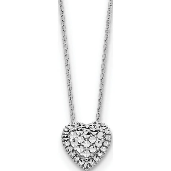 14K White Gold Diamond-Cut Heart Slide Necklace (18 X 9) Made In Turkey sf2881-18