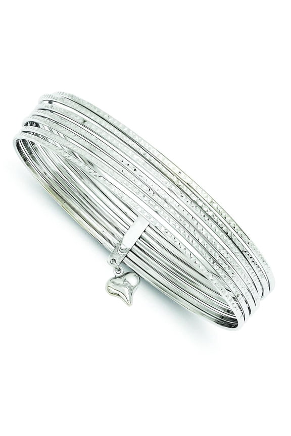 14K White Gold Diamond Cut Slip On 7 Bangle Bracelet Adult Female Jewelry