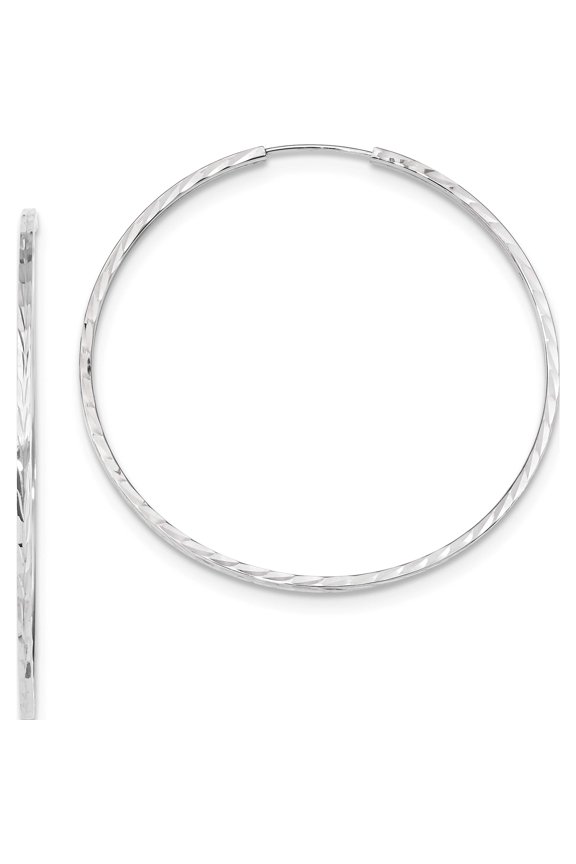 14K White Gold Diamond-Cut Square Tube Endless Hoop Earrings (49 X 50) Made In Peru tf1001w