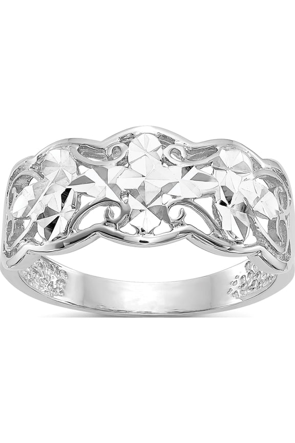 14K White Gold Diamond-Cut Wave Ring (Size 6) Made In United States k2048