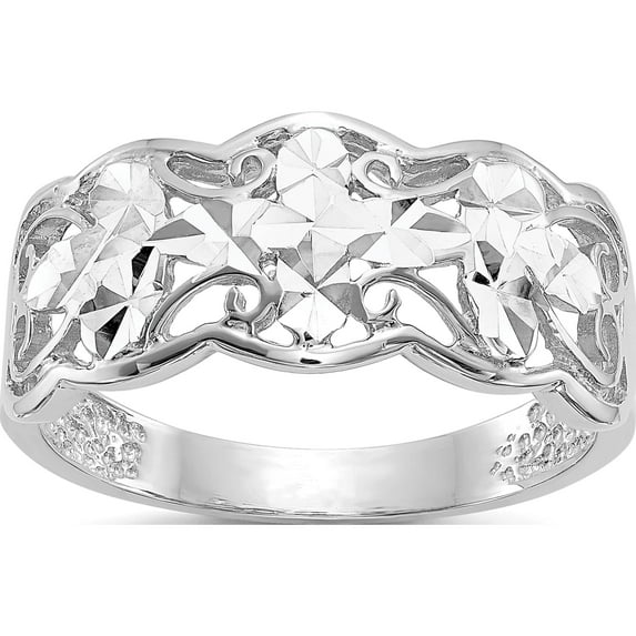 14K White Gold Diamond-Cut Wave Ring (Size 6) Made In United States k2048