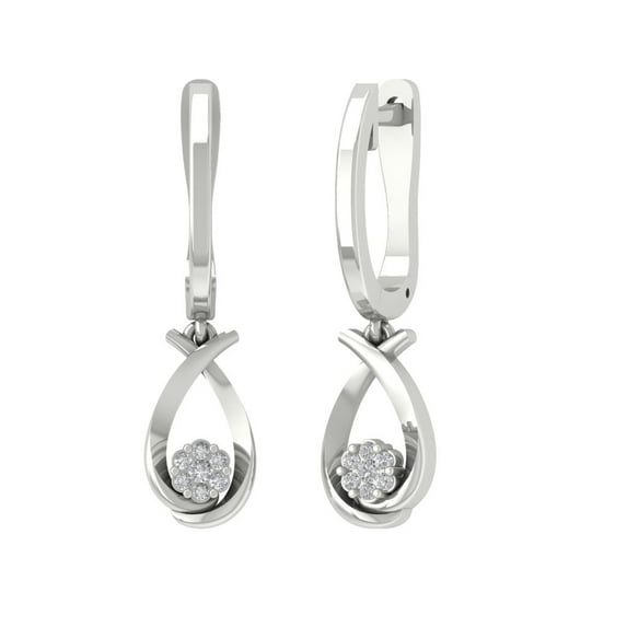 14K White Gold Diamond Dangle Earrings (1/10 cttw, I-J Color, I2-I3 Clarity)