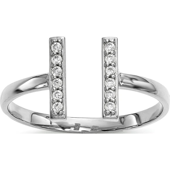 14K White Gold Diamond Double Bar Ring (Size 7) Made In United States y13743wa
