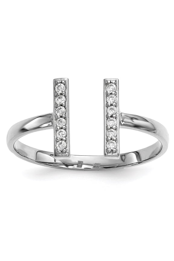 14K White Gold Diamond Double Bar Ring Size 7
