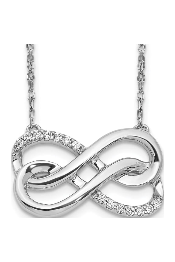 14K White Gold Diamond Double Infinity Symbol 18 Inch Necklace (18 X 20) Made In India pm4689-010-wa