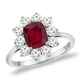 thumbnail image 1 of 14K White Gold Diamond Enhanced Genuine Ruby Engagement Ring 8x6 mm Cushion, size 6, 1 of 1