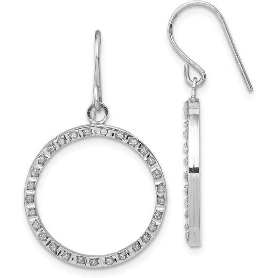 14K White Gold Diamond Fascination Open Dangle Hoop Earrings - 31mm
