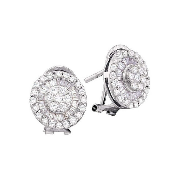 14K White Gold Diamond Fine Omega-back Earrings 1-1/10 Ctw.