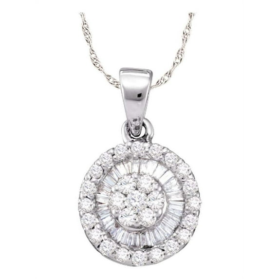 14K White Gold Diamond Flower Fine Halo Necklace Pendant 5/8 Ctw.