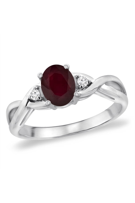14K White Gold Diamond Genuine Natural Ruby Infinity Engagement Ring Oval 7x5 mm, size 8