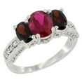 thumbnail image 1 of 14K White Gold Diamond HQ Ruby Ring Oval 3-stone with Garnet, size 9, 1 of 4