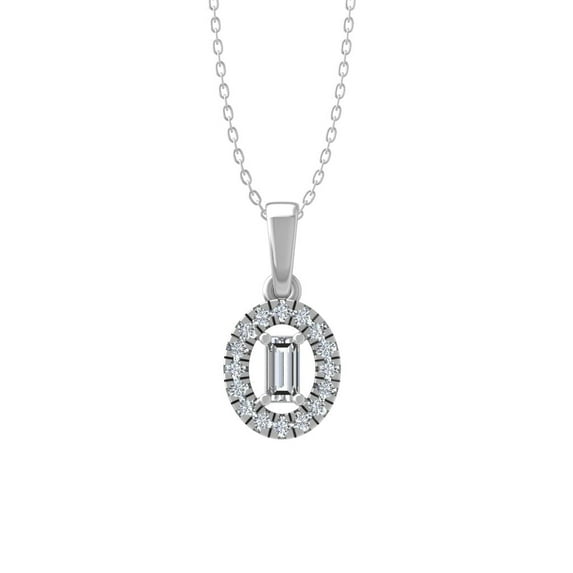 14K White Gold Diamond Halo Pendant with Silver Cable Chain Necklace 18" (1/4 Carat I2-I3 Clarity, I-J Color)