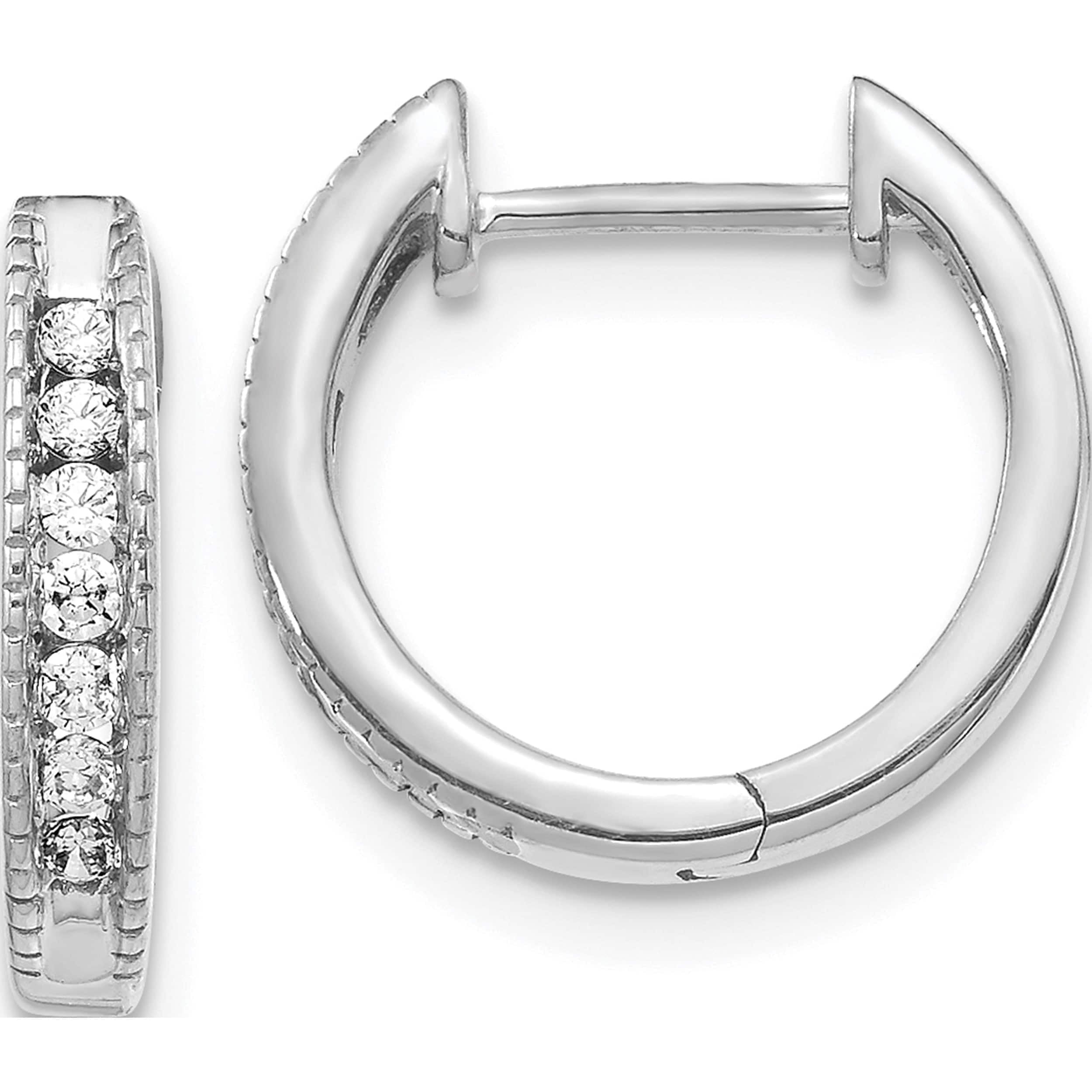 14K White Gold Diamond Hinged Hoop Earrings (12 X 14) Made In India  em5360-020-wa