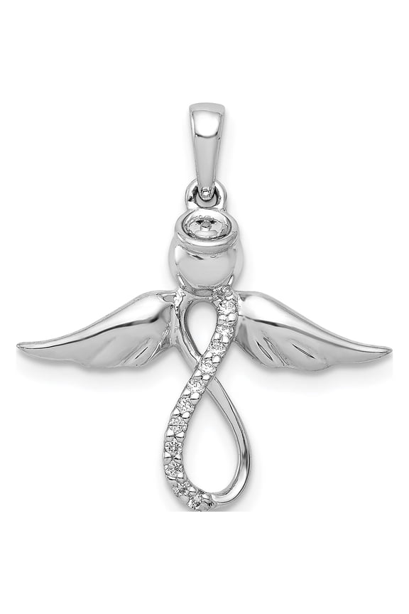 14K White Gold Diamond Infinity Angel Pendant