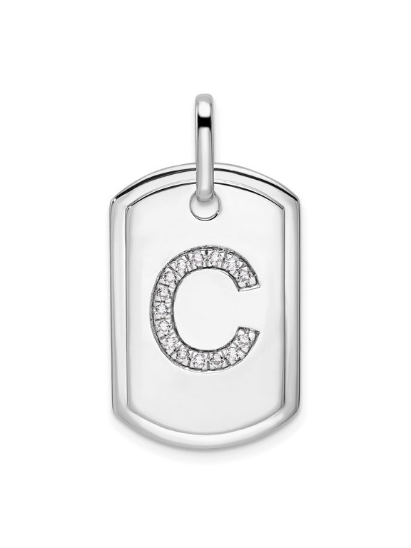 14K White Gold Diamond Initial C Dog Tag Charm