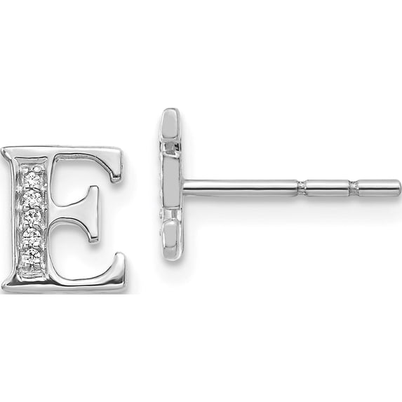 14K White Gold Diamond Initial E Earrings (8 X 8) Made In India em4170e-003-wa