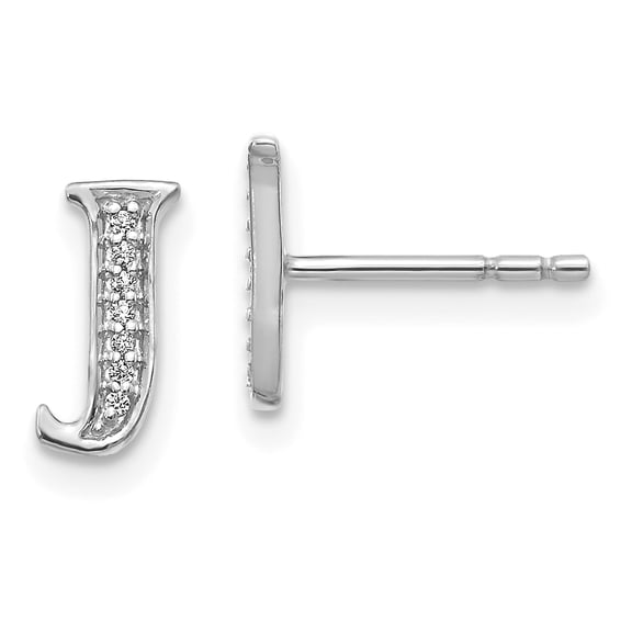 14K White Gold Diamond Initial J Earrings (0.042Ct)