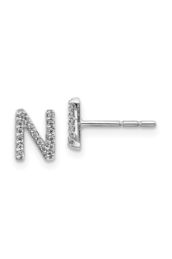 14K White Gold Diamond Initial N Earrings (0.102Ct)