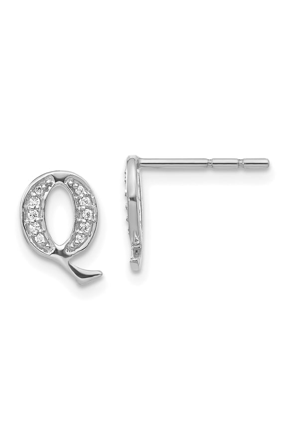 14K White Gold Diamond Initial Q Earrings (0.072Ct)