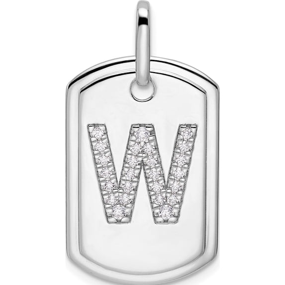 14K White Gold Diamond Initial W Dog Tag Charm (Width 17.76) - Jbsp