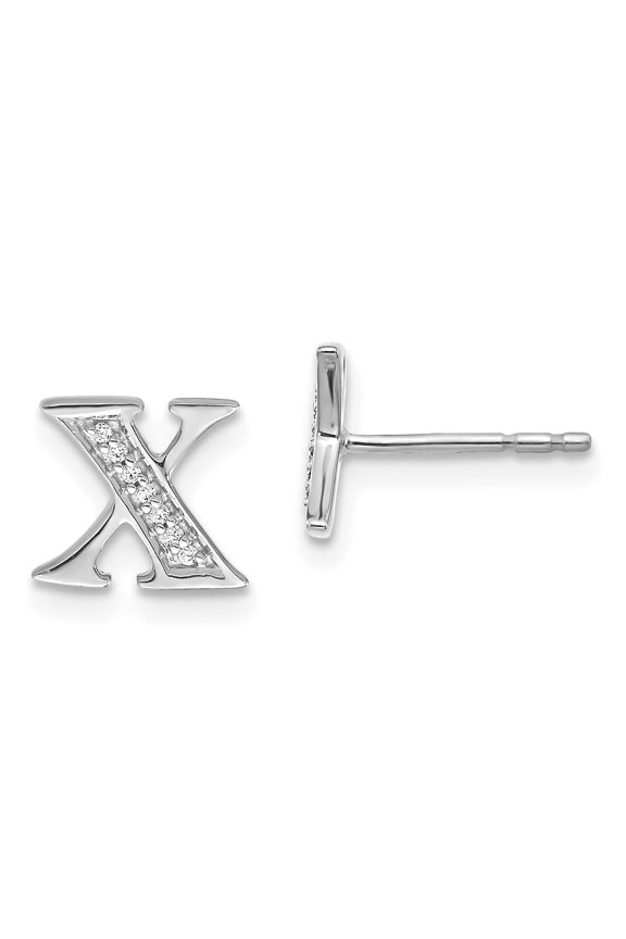14K White Gold Diamond Initial X Earrings (0.042Ct)