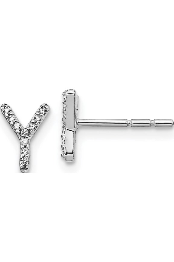 14K White Gold Diamond Initial Y Earrings (7 X 5) Made In India em4169y-006-wa