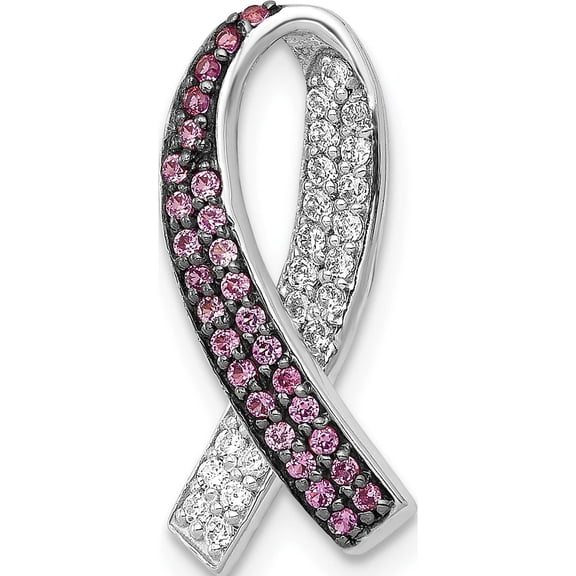 Jewelry by Sweet Pea 14K White Gold with Black Rhodium Diamond and Lab Created Pink Sapphire Awareness Ribbon Chain Slide
