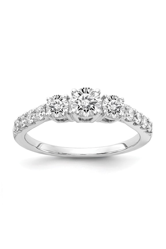 14K White Gold Diamond, Lab Grown Round Ring Band True Origin Diamond VS SI, D E F, 1 ctw 3 Stone Plus , Size 7