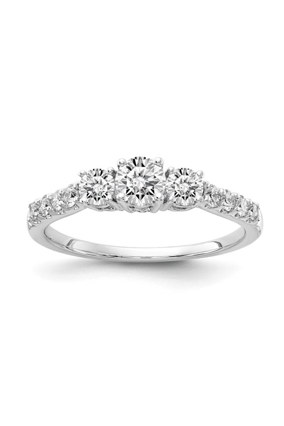 14K White Gold Diamond, Lab Grown Round Ring Band True Origin Diamond VS SI, D E F, 3 4 ctw 3 Stone Plus