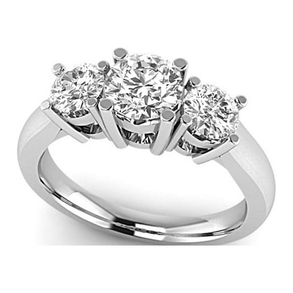 14K White Gold Diamond Lab Grown Round Ring Band VS SI, D E F, 1 1 2 ctw 3 Stone