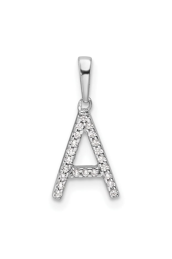14K White Gold Diamond Letter A Initial Pendant