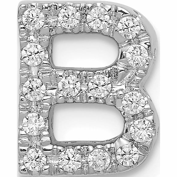 14K White Gold Diamond Letter B Initial Charm (10.2 X 7.89) Made In India -Jewelry By Sweet Pea