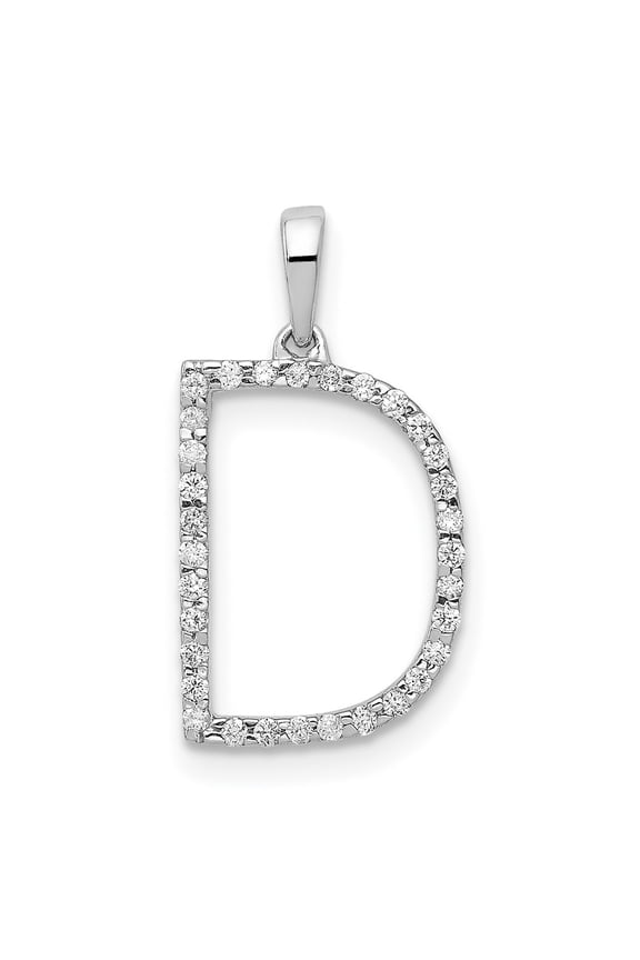 14K White Gold Diamond Letter D Initial Pendant