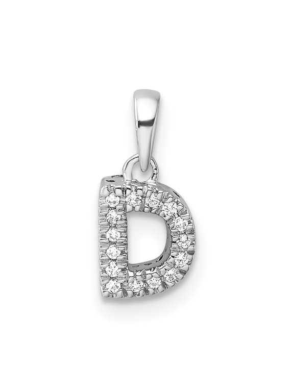 14K White Gold Diamond Letter D Initial with Bail Pendant