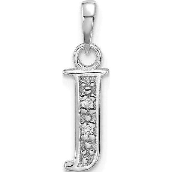 14K White Gold Diamond Letter J Initial Pendant(Length 19) - Jbsp