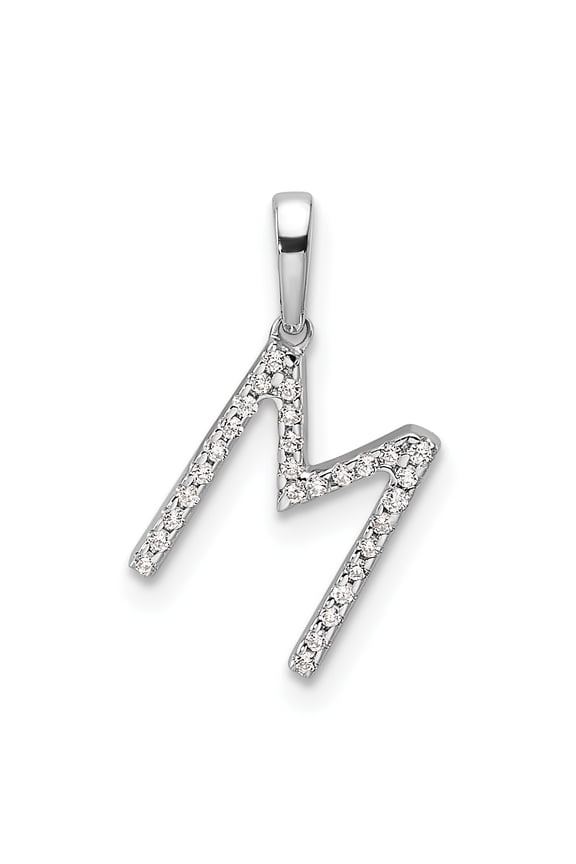 14K White Gold Diamond Letter M Initial Pendant(Length 18) - Jbsp