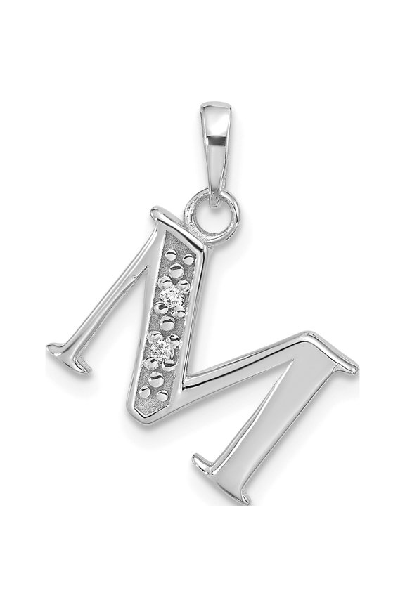 14K White Gold Diamond Letter M Initial Pendant(Length 22.3) - Jbsp