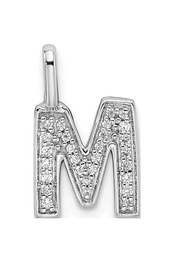 14K White Gold Diamond Letter M Initial Pendant (Width 8.72) (Length 14.4) - Jbsp
