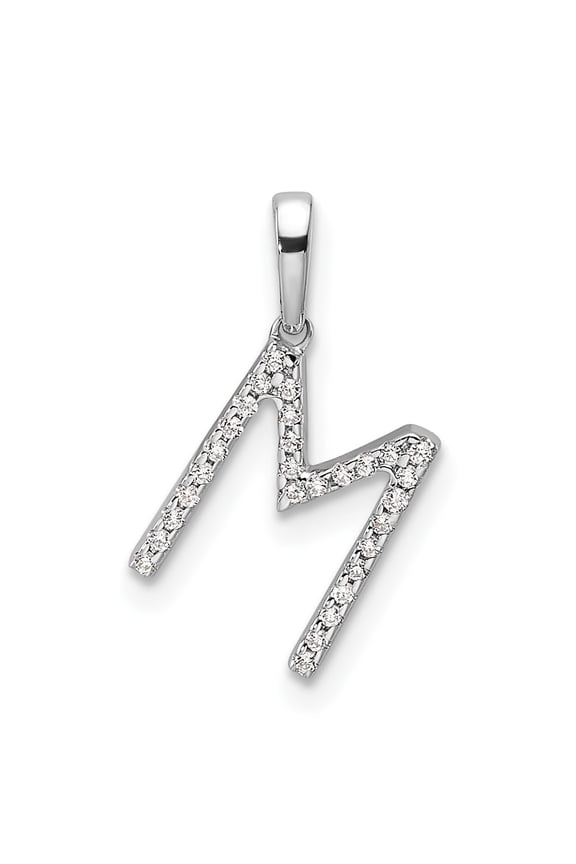 14K White Gold Diamond Letter M Initial Pendant
