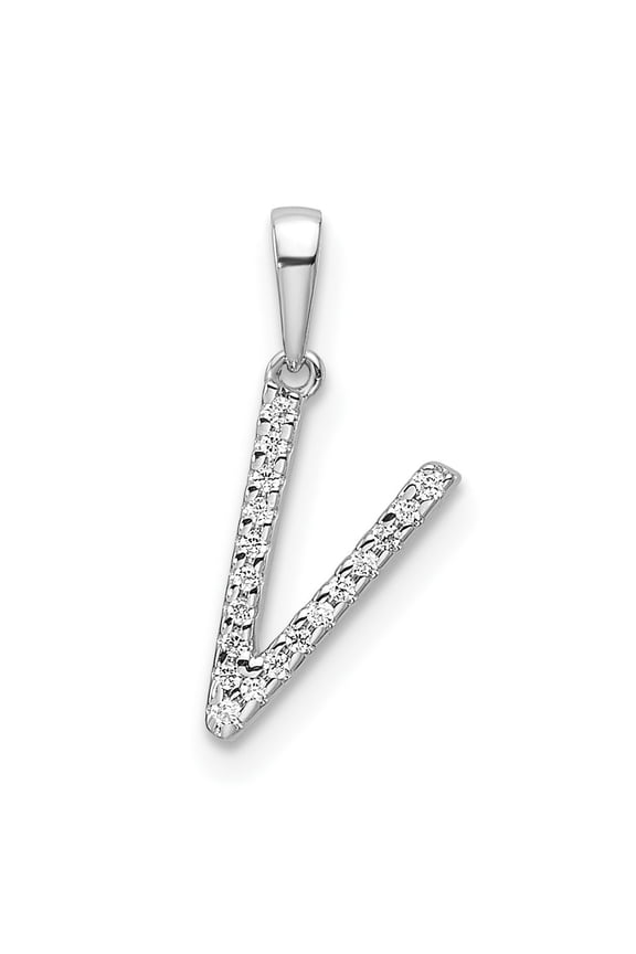 14K White Gold Diamond Letter V Initial Pendant