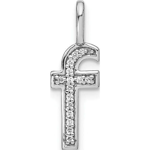 14K White Gold Diamond Lower Case Letter F Initial Pendant (Width 6.12) (Length 18.82) - Jbsp