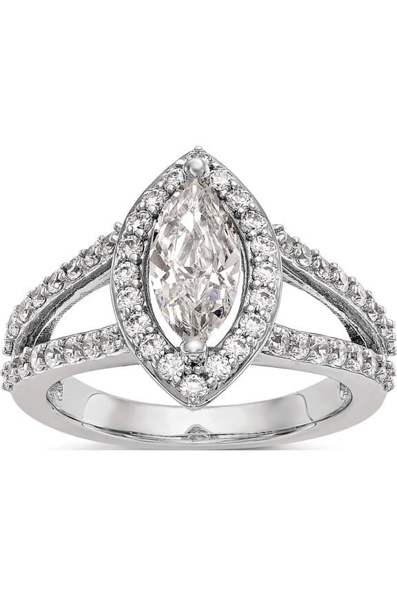 14K White Gold Halo Plus (Holds 1 carat (10x5mm) Marquise Center) 3/4 carat Diamond Semi-Mount Engagement Ring
