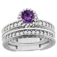 thumbnail image 1 of 14K White Gold Diamond Natural Amethyst Round 4mm Engagement Ring 2-piece Set, size 5.5, 1 of 4