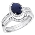 thumbnail image 1 of 14K White Gold Diamond Natural Australian Sapphire 2-Pc. Engagement Ring Set Oval 8x6 mm, size 5, 1 of 3