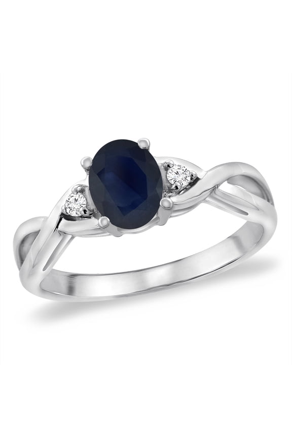14K White Gold Diamond Natural Blue Sapphire Infinity Engagement Ring Oval 7x5 mm, size 7