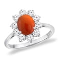 thumbnail image 1 of 14K White Gold Diamond Natural Brown Agate Engagement Ring Oval 8x6 mm, size 10, 1 of 1