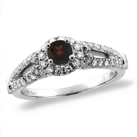 14K White Gold Diamond Natural Garnet Halo Engagement Ring Round 4 mm, size 7.5